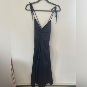 Jason Wu Black Satin Ruched V Neck Strappy Maxi Dress Sz.S NWT!
